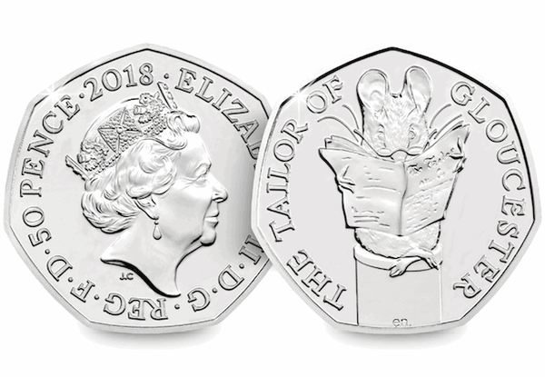 How much is the 2018 Tailor of Gloucester 50p worth today?