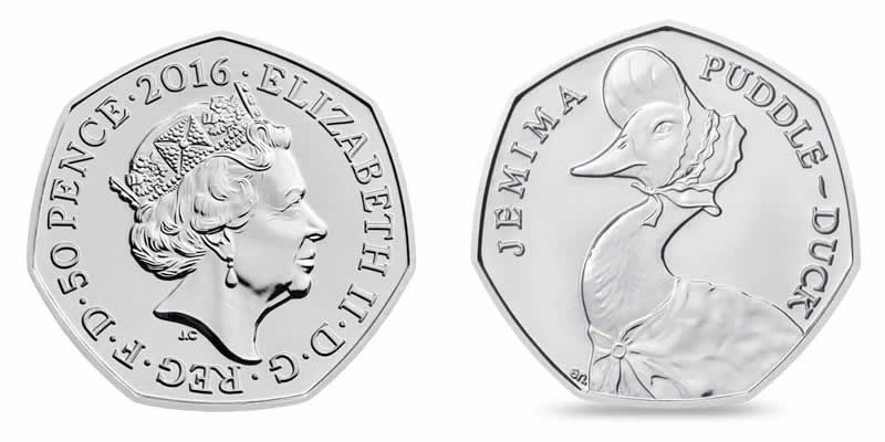 How much is the 2016 Jemima Puddle-duck 50p worth? How rare is it?
