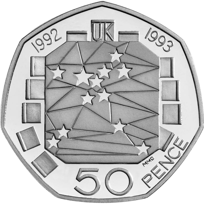 50p 1992 / 1993 Dual Date EC Presidency Single Market 50p Uncirculated Coin - Copes Coins