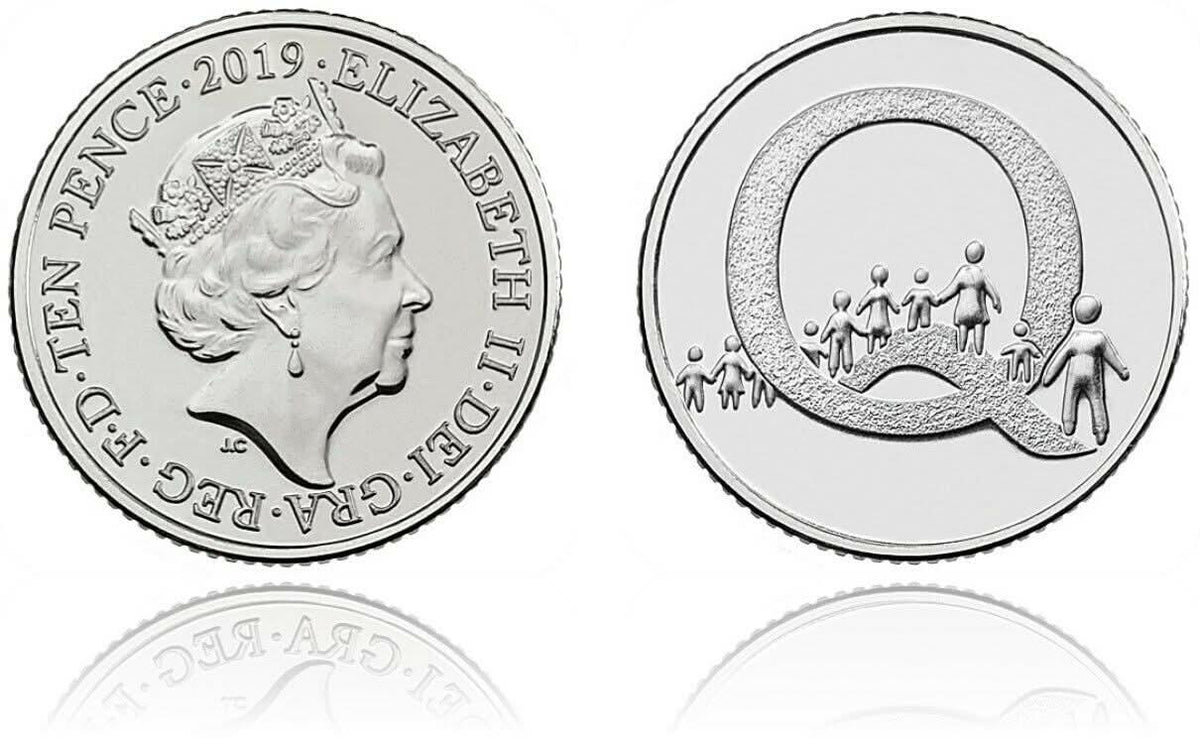 2019 Q 10p coin, design reference photograph